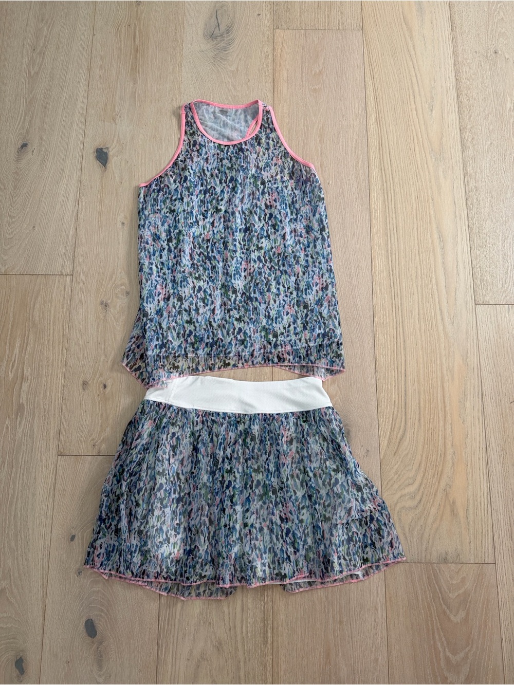 Jofit Multicolor Printed Tank and Skort Set with Pink Trim